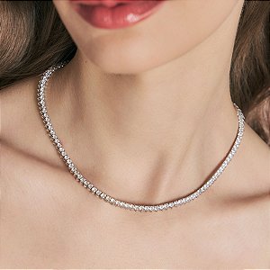 Colar riviera curto zircônia cristal ródio semijoia