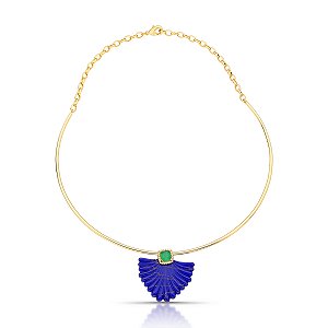 Colar aro flor cristal lápis lazuli ouro semijoia