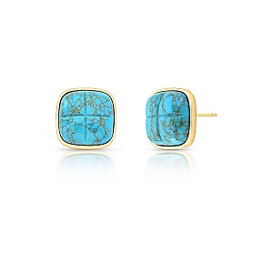 Brinco quadrado turquesa ouro semijoia