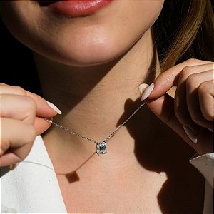 Colar Elaine Palma retangular moissanite prata 925