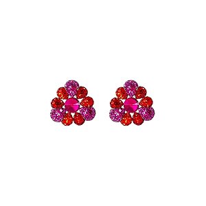Brinco Leticia Sarabia flor cristal mix vermelho e rosa B9163
