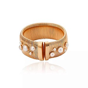 Bracelete Cristina Sabatini tubogás pérolas ouro semijoia