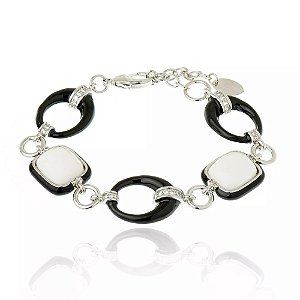 Pulseira Cristina Sabatini elos pedra branca ródio semijoia