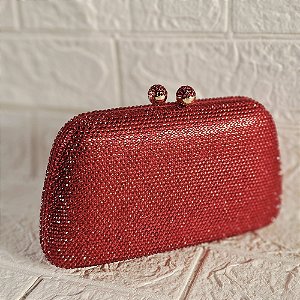Clutch trapézio strass vermelho S-284