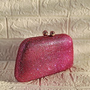 Clutch trapézio strass pink S-284