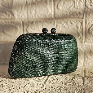 Clutch trapézio strass verde S-284