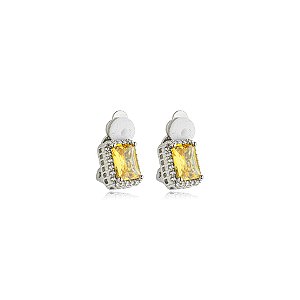 Brinco pressão retangular cristal amarelo ródio semijoia