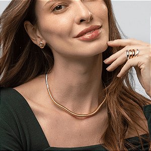 Colar aro ondulado ouro e ródio fosco semijoia