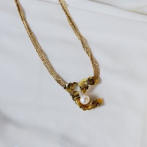 Colar Claudia Arbex line organic pérola ouro vintage