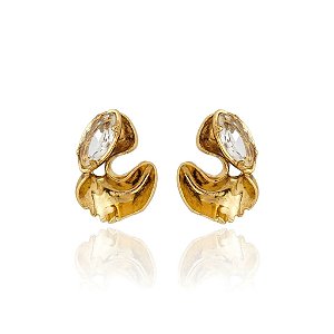 Brinco Claudia Arbex line organic cristal ouro vintage
