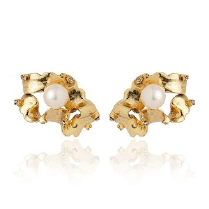 Brinco Claudia Arbex line organic pérola ouro vintage