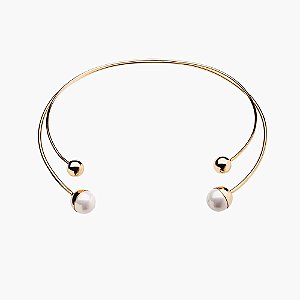 Colar choker Lita Raies esferas e pérolas shell ouro semijoia