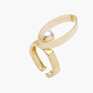 Anel ajustável Lita Raies oval pérola ouro semijoia