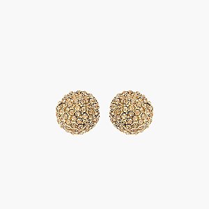 Brinco Lita Raies meia esfera cristais ouro semijoia