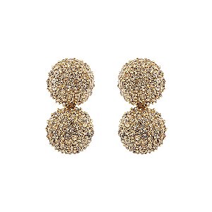 Brinco Lita Raies meia esfera dupla cristais ouro semijoia