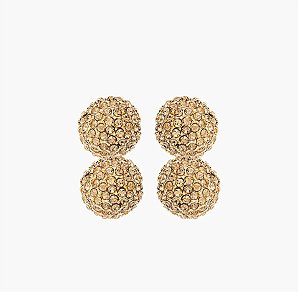 Brinco Lita Raies meia esfera dupla cristais ouro semijoia