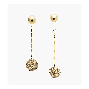 Brinco 2 em 1 Lita Raies esfera cristais ouro semijoia