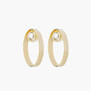 Brinco Lita Raies oval pérola ouro semijoia