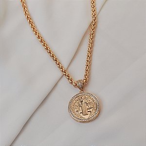 Colar corrente São Bento zircônia ouro semijoia