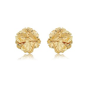 Maxi brinco flor ouro semijoia