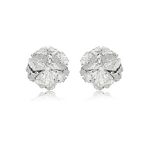 Maxi brinco flor ródio semijoia