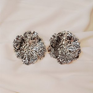 Maxi brinco flor ródio semijoia
