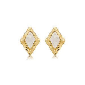 Maxi brinco losango madrepérola ouro semijoia