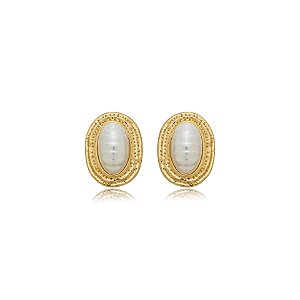 Maxi brinco oval pérola ouro semijoia