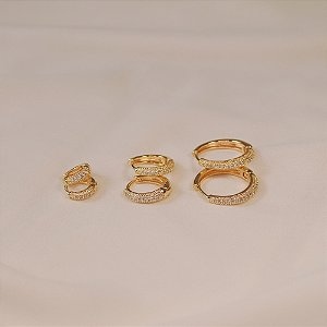 Kit 3 brincos argolinhas zircônia ouro semijoia 25k02013