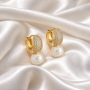 Brinco Argolinha Pérola Zircônia Ouro Semijoia 18k03003