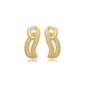 Brinco elos zircônia ouro semijoia