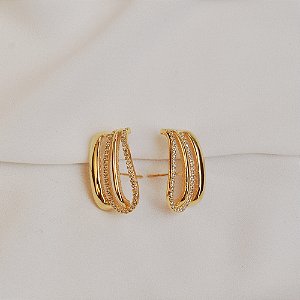 Brinco ear hook zircônia ouro semijoia