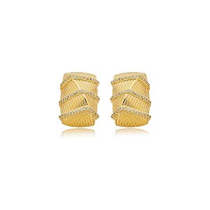 Brinco retangular zircônia ouro semijoia