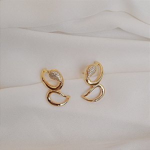 Brinco gotas zircônia ouro semijoia