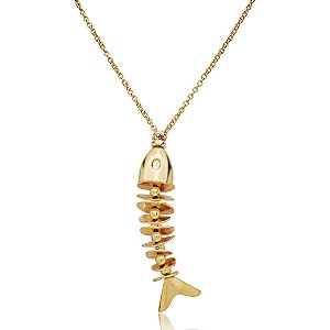 Colar esqueleto de peixe ouro semijoia