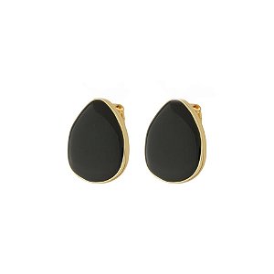 Brinco pressão orgânico esmaltado preto ouro semijoia 6890905