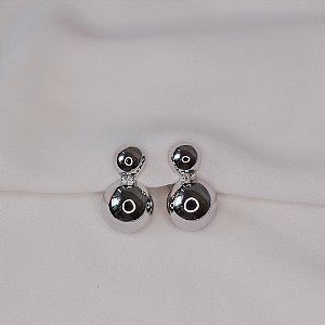 Brinco pressão esfera dupla ródio semijoia 6890205