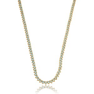 Colar curto cristais azul claro ouro semijoia QC-80031