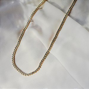 Colar curto cristais azul claro ouro semijoia QC-80031