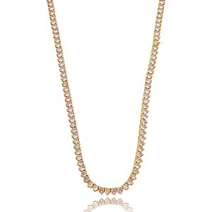 Colar curto cristais rosa ouro semijoia QC-80031