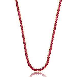 Colar curto cristais pink ouro semijoia XL-250401