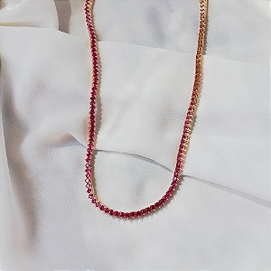 Colar curto cristais pink ouro semijoia XL-250401