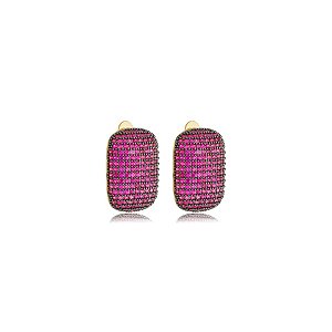 Brinco pressão retangular zircônia pink ouro semijoia E250310