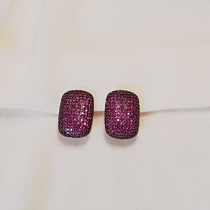 Brinco pressão retangular zircônia pink ouro semijoia E250310