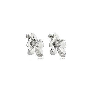 Brinco pressão rosca orquídea zircônia ródio semijoia YJ0003