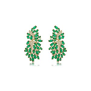 Brinco zircônia verde ouro semijoia E240509
