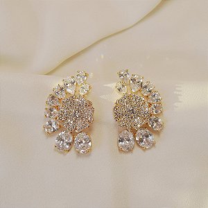 Brinco flor zircônia ouro semijoia BA 5271
