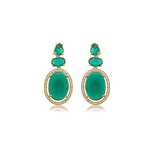 Brinco oval cristal verde ouro semijoia BA 5762