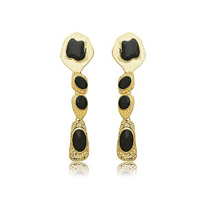 Brinco orgânico longo resina preta ouro semijoia 6553105