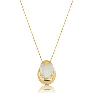 Colar pingente oval cristal ouro semijoia 6891605